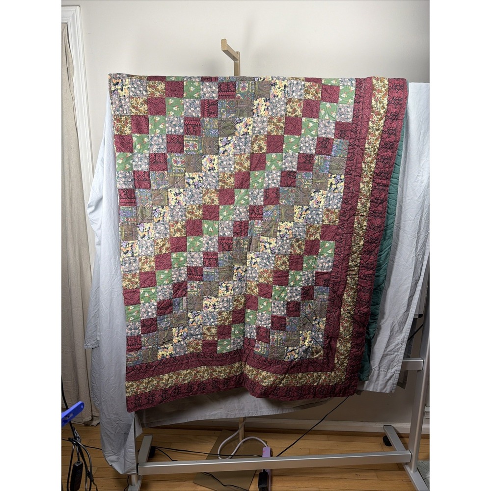 Vintage Handmade Patchwork Quilt 76x88 Cottage Farmhouse Country Colorful Throw